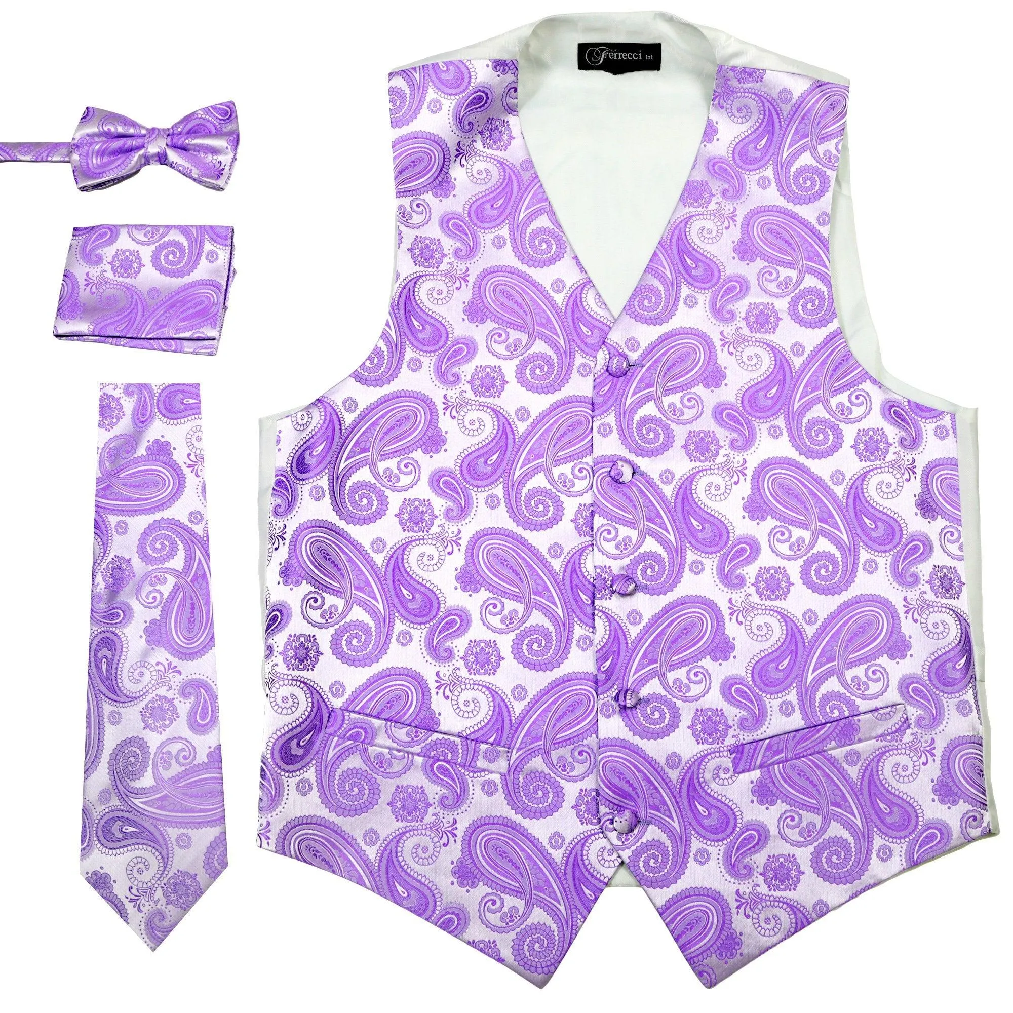 Ferrecci Mens Purple Paisley Wedding Prom Grad Choir Band 4pc Vest Set