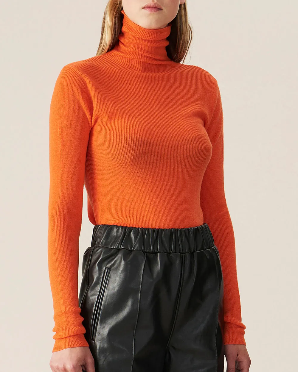 Flame Light Merino Knit Turtleneck Sweater