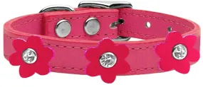 Flower Leather Collar Pink With Bright Pink Flowers Size 24