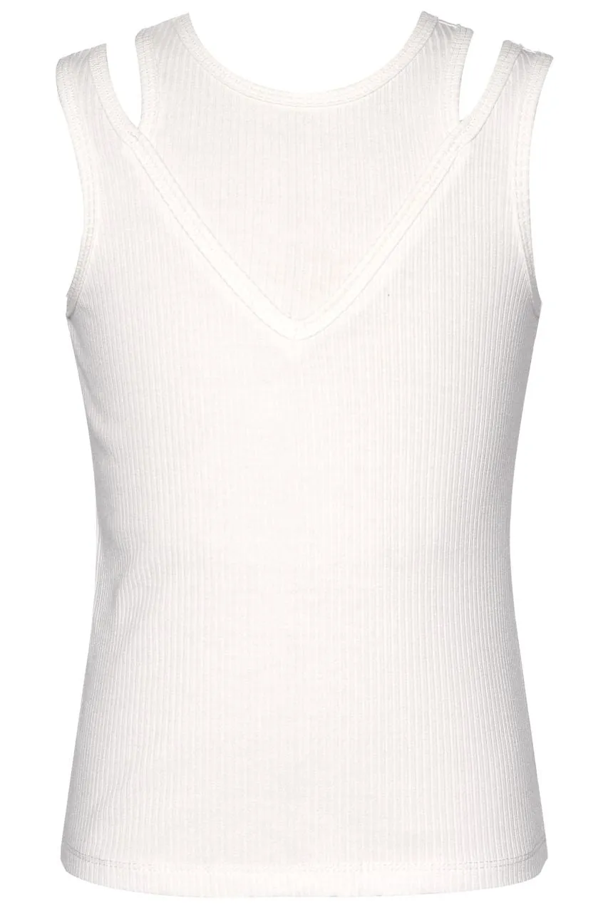 GBY Cut Out Ribbed Tank in White