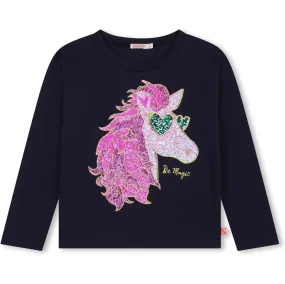 Girls Navy Unicorn T-shirt