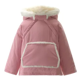 Girls Pink Faux Fur Trim Coat