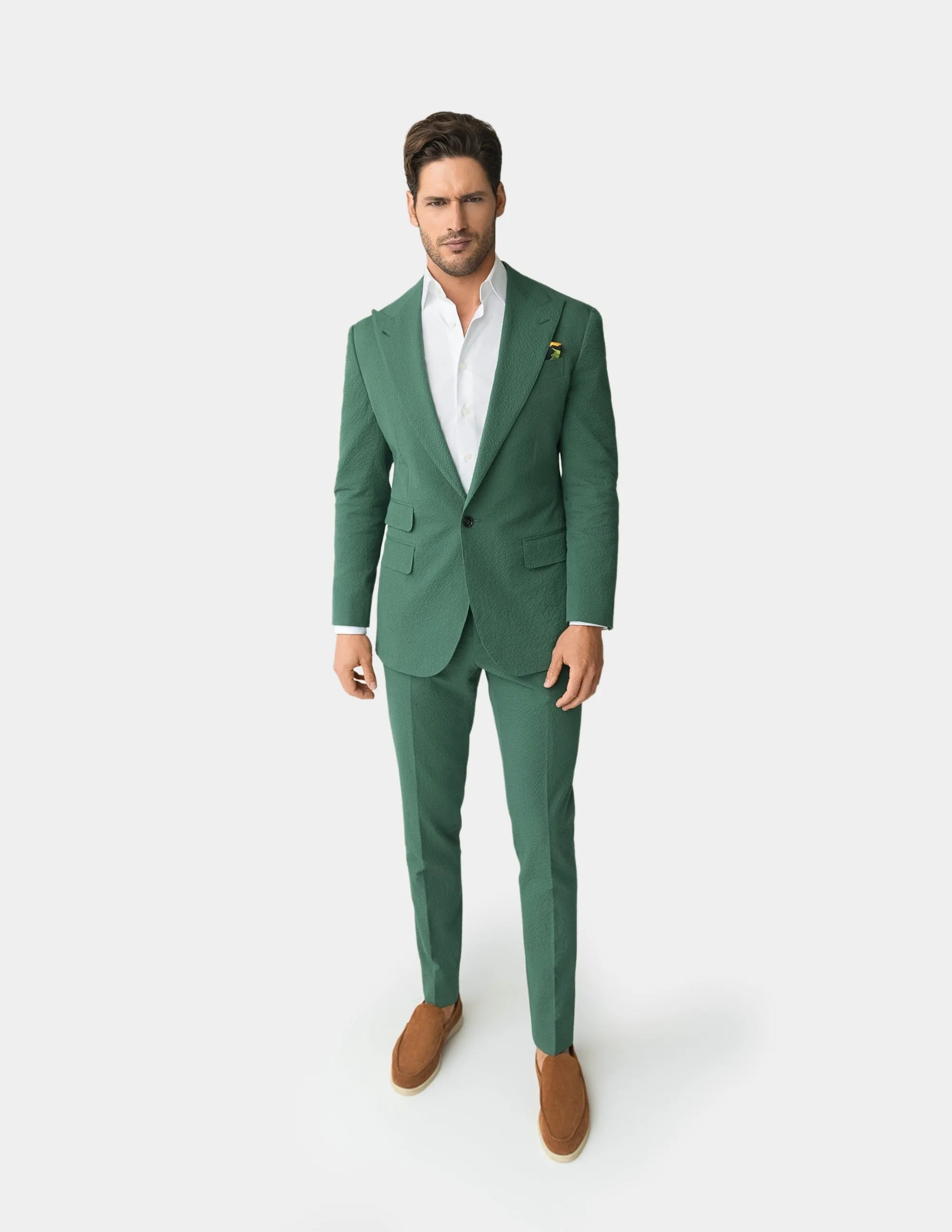 Green Seersucker Single Breasted Suit