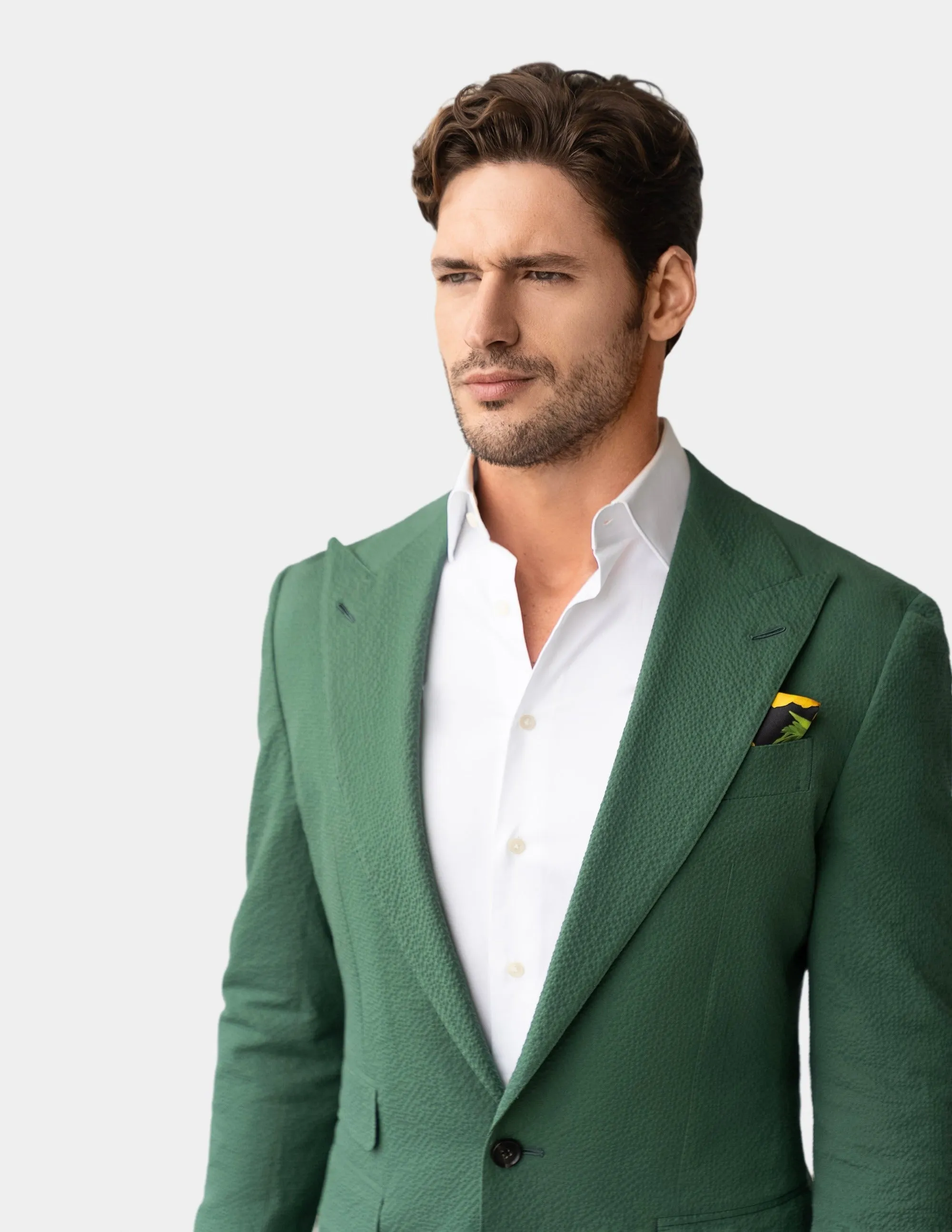 Green Seersucker Single Breasted Suit