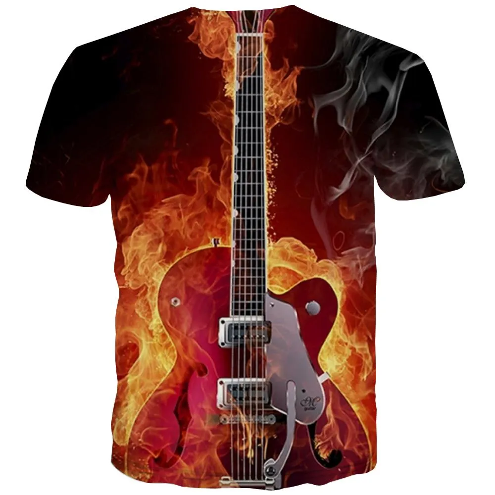 Guitar T-shirt Men Music Tshirts Novelty Wooden Tshirt Anime Metal T shirts Funny