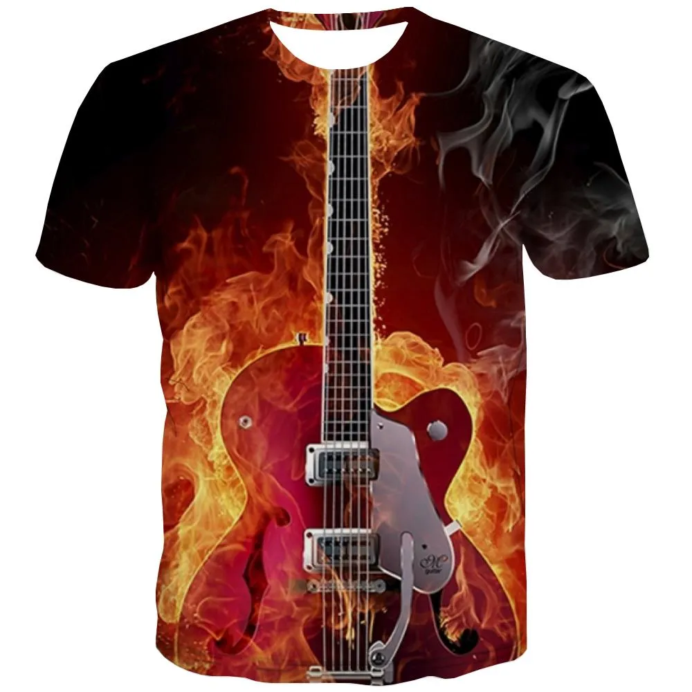 Guitar T-shirt Men Music Tshirts Novelty Wooden Tshirt Anime Metal T shirts Funny