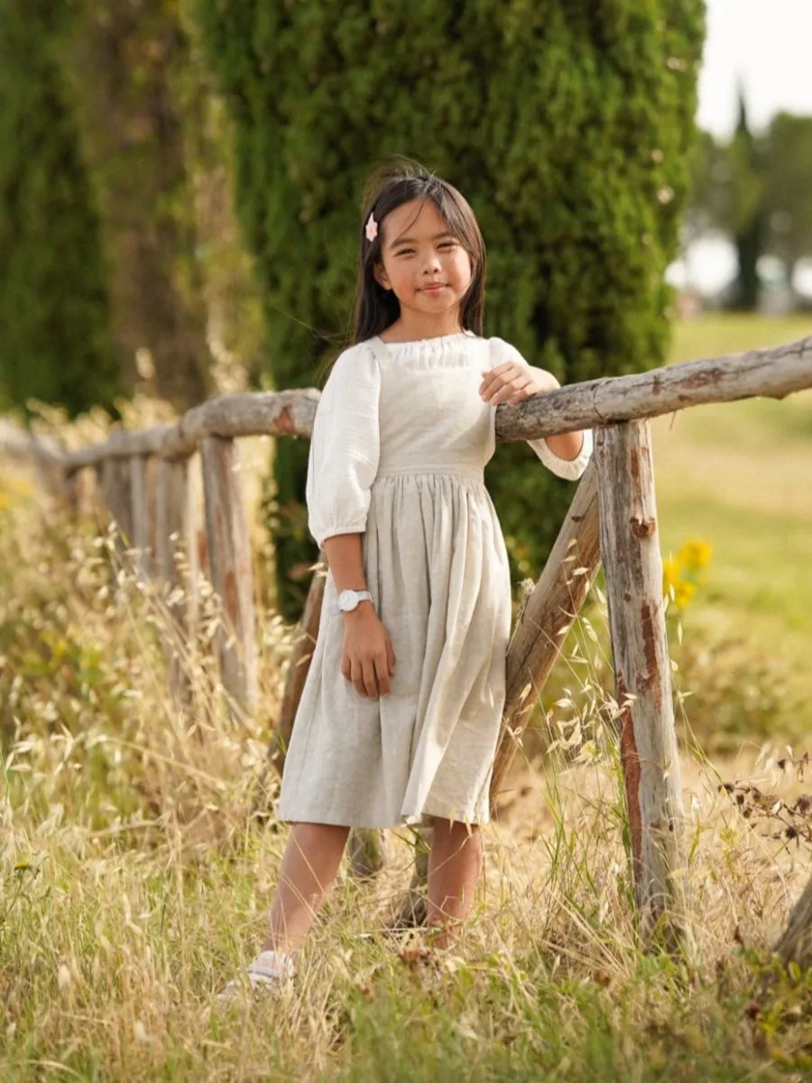 Hemp open back dress in Beige