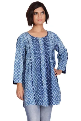 Indigo Criss Cross Shibori Cotton Tunic