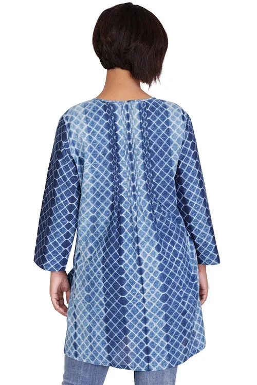 Indigo Criss Cross Shibori Cotton Tunic