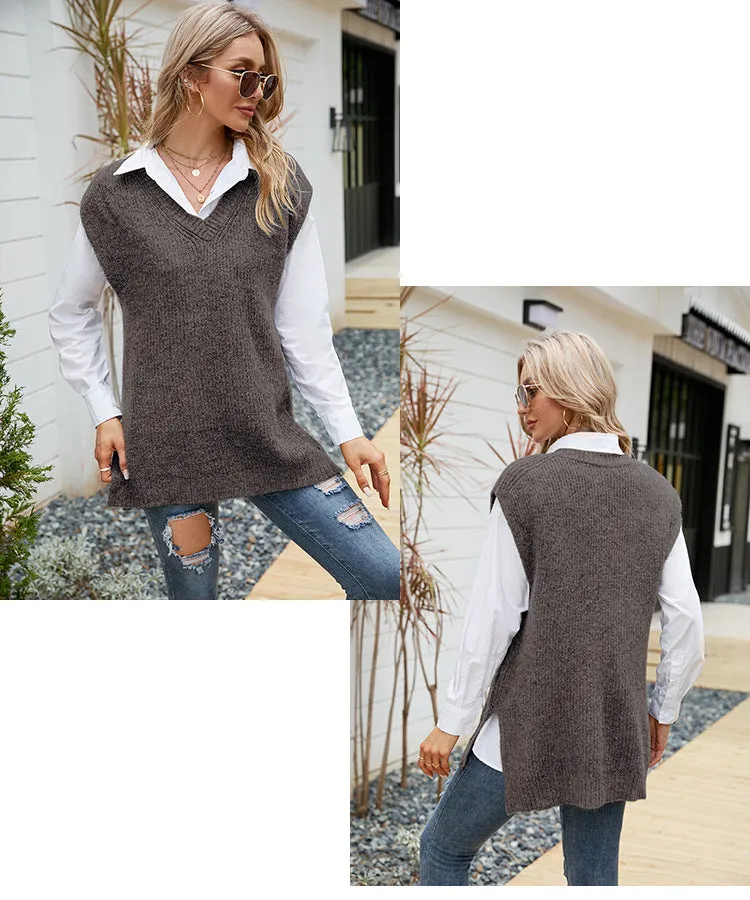 IvyShape | Casual V-neck Sleeveless Knitted Vest