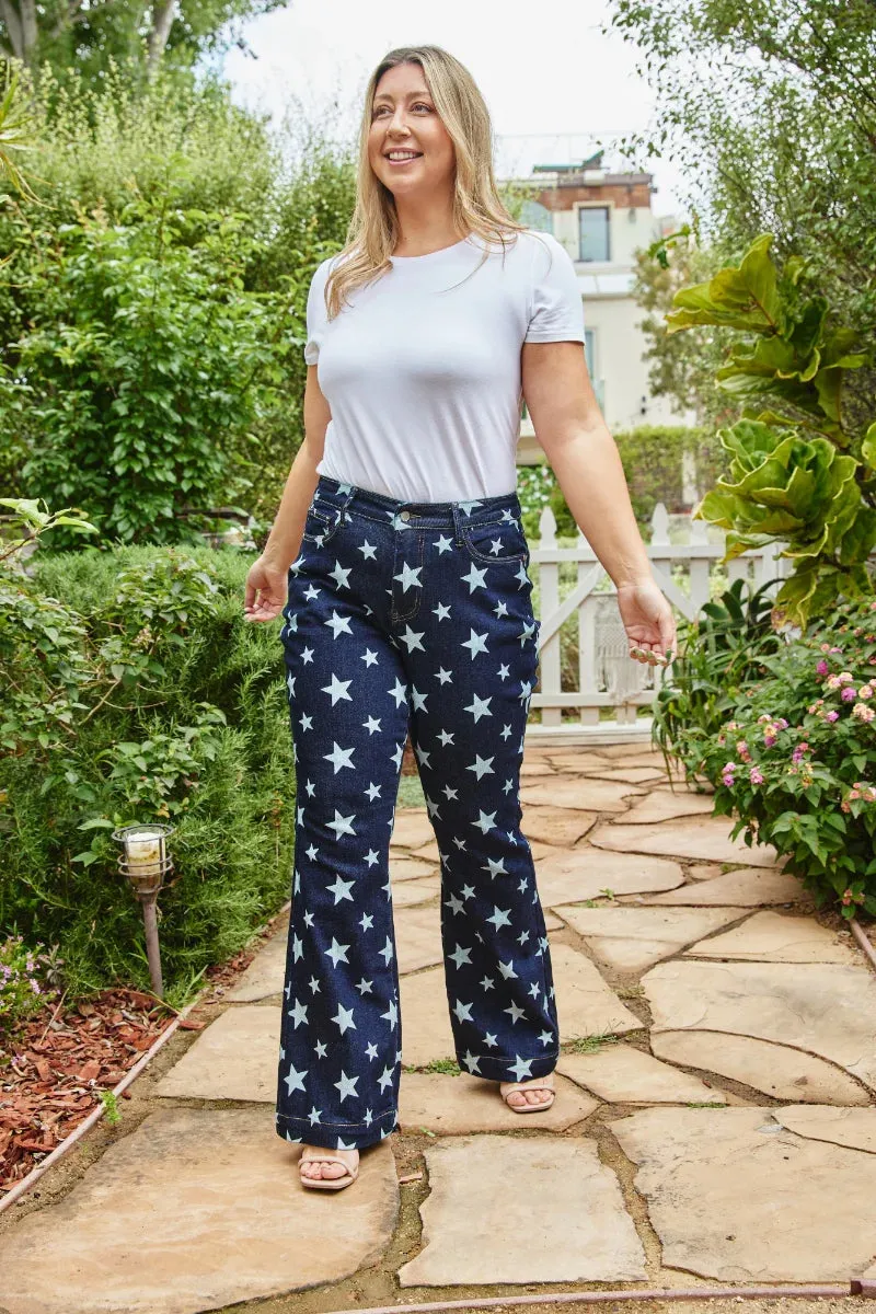 Judy Blue All Over Star Print Rinse Wash Flare Jeans JB88662PL