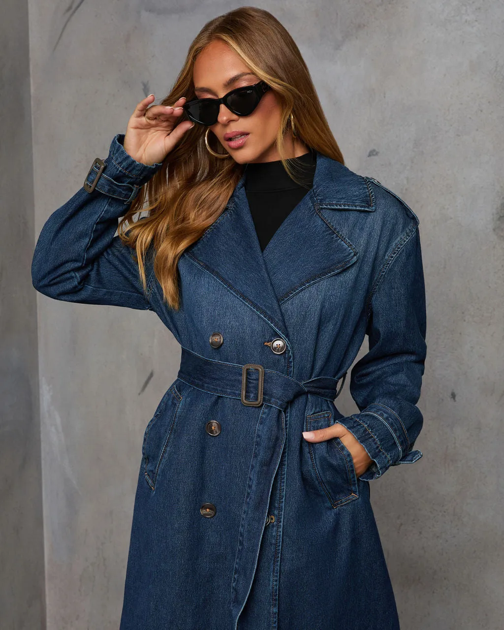 Kaline Double Breasted Denim Trench Coat