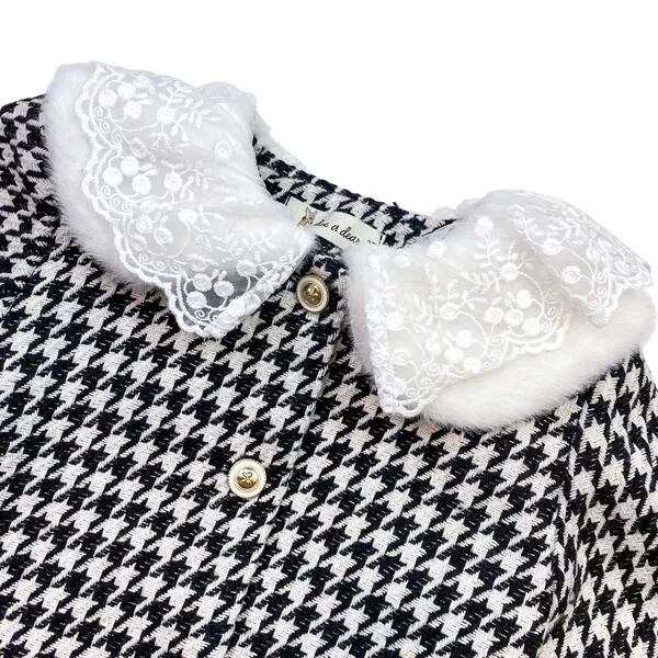 Lace Fur Collar Houndstooth Jacket