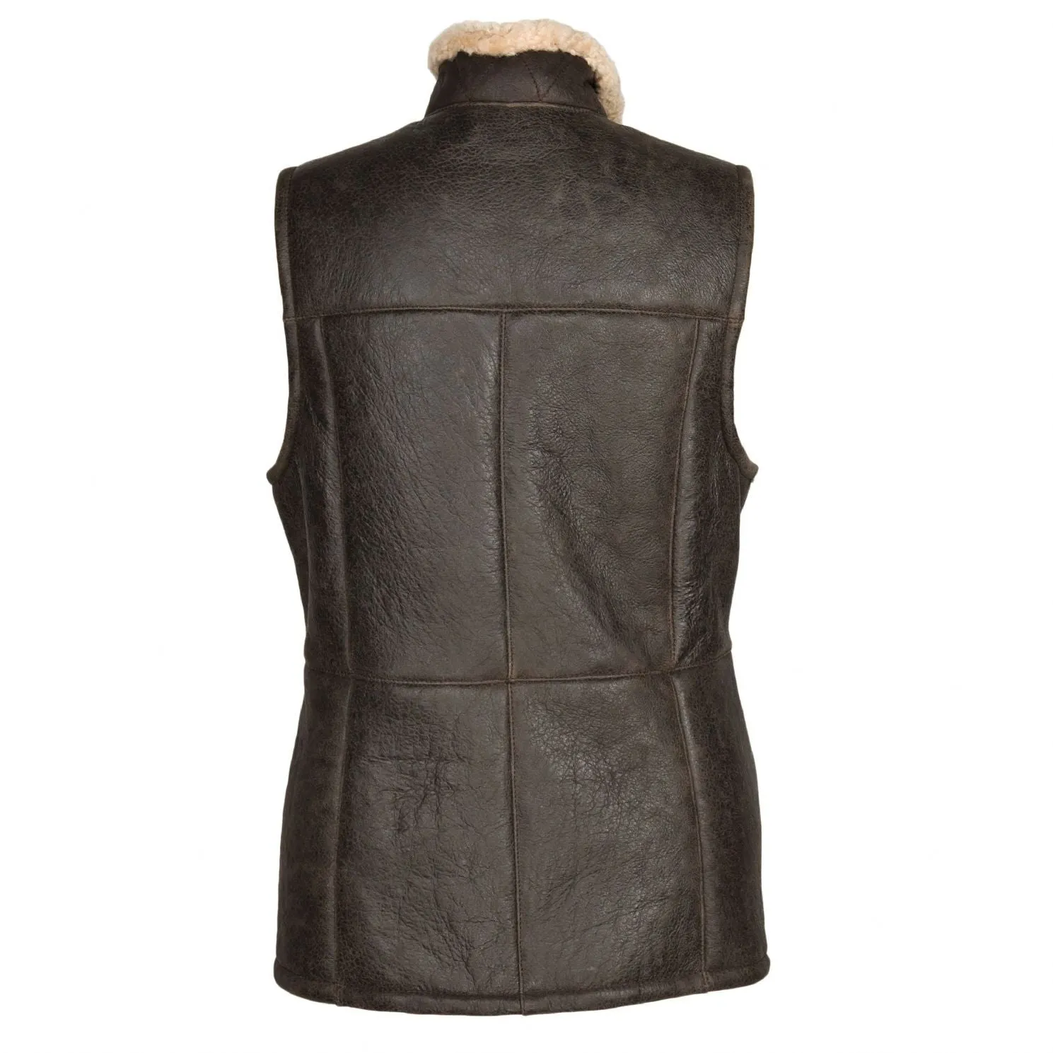 Ladies Gilet Leather Sheepskin Coat - Chocolate