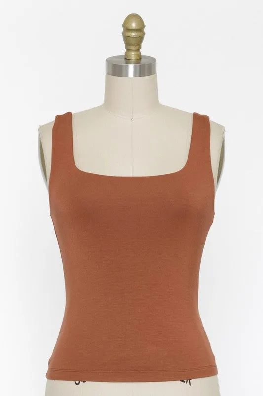 LINED SQUARE NECK TANK TOP (TERRACOTTA)