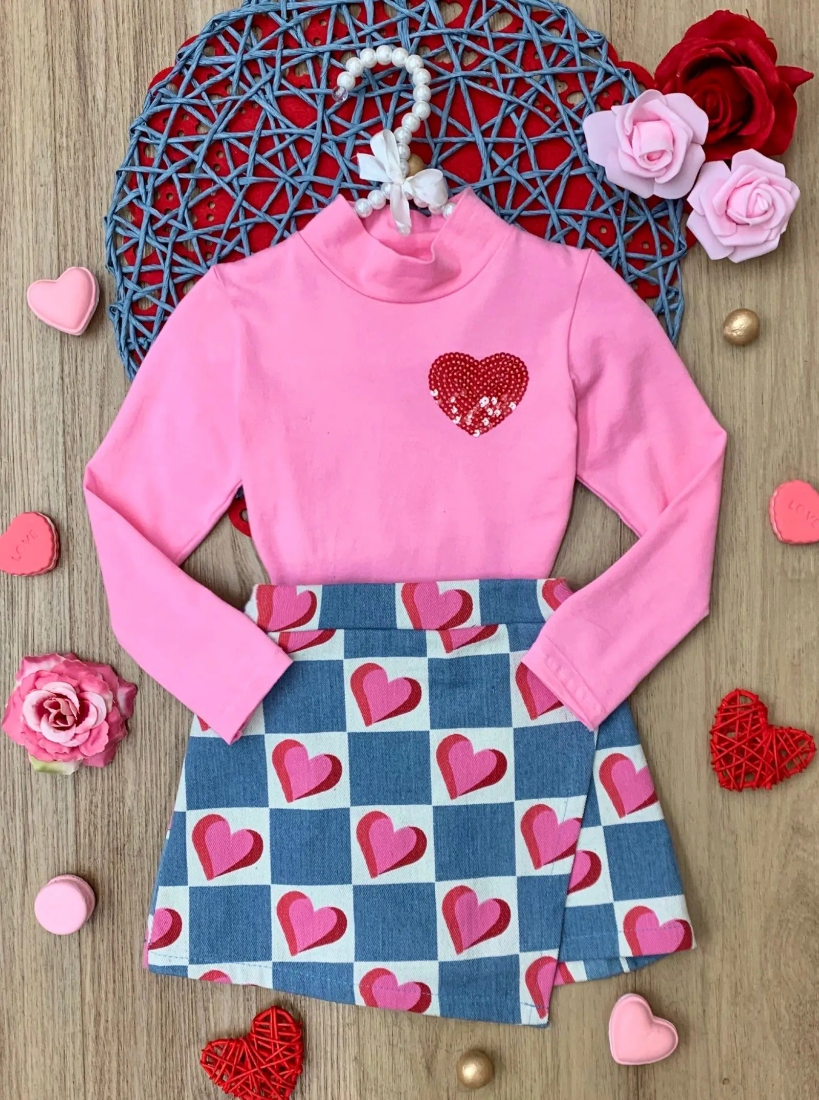 Little Miss Heartthrob Chambray Skort Set