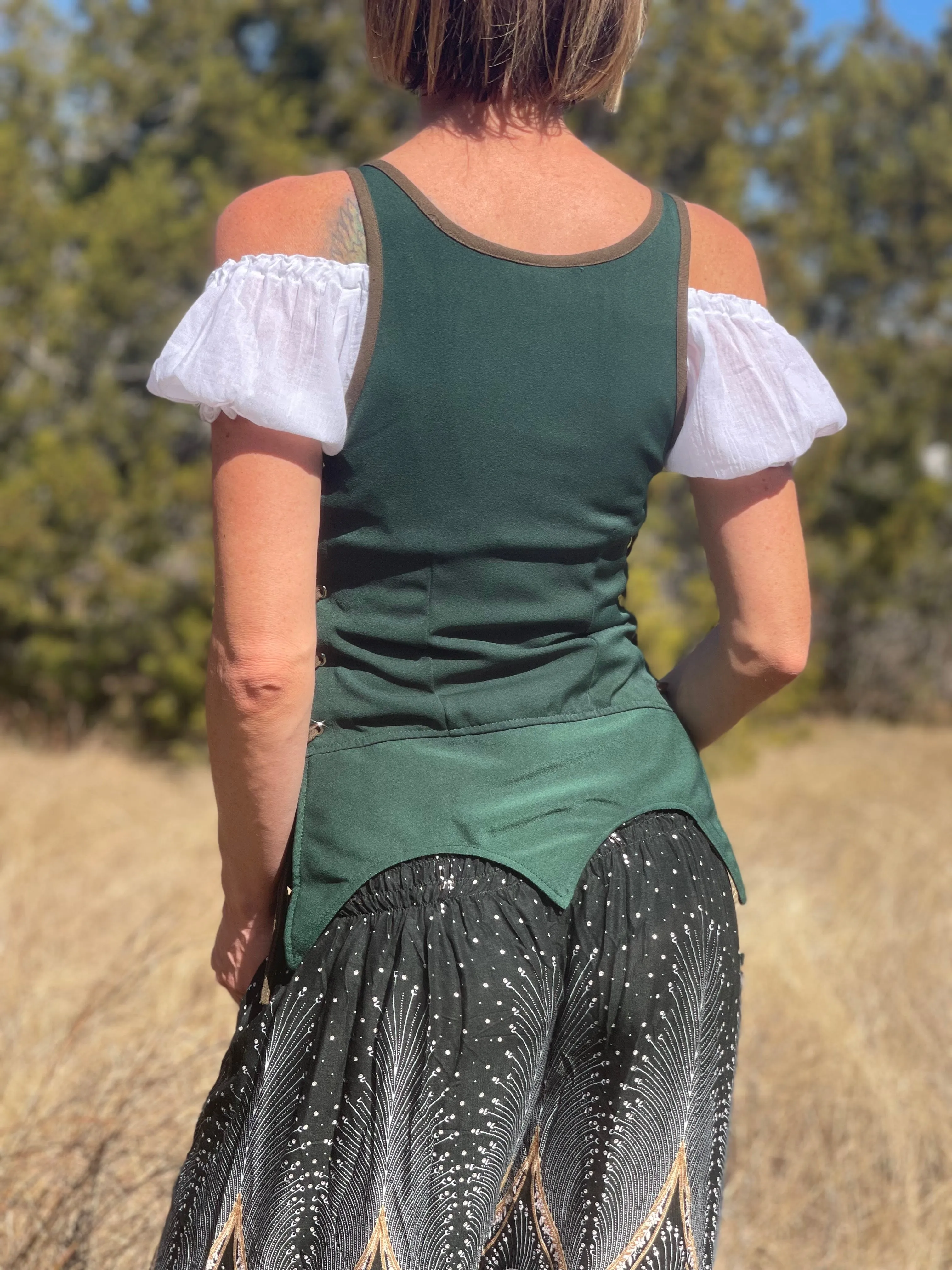 'Long Petal Vest' Viking Bodice - Dark Green