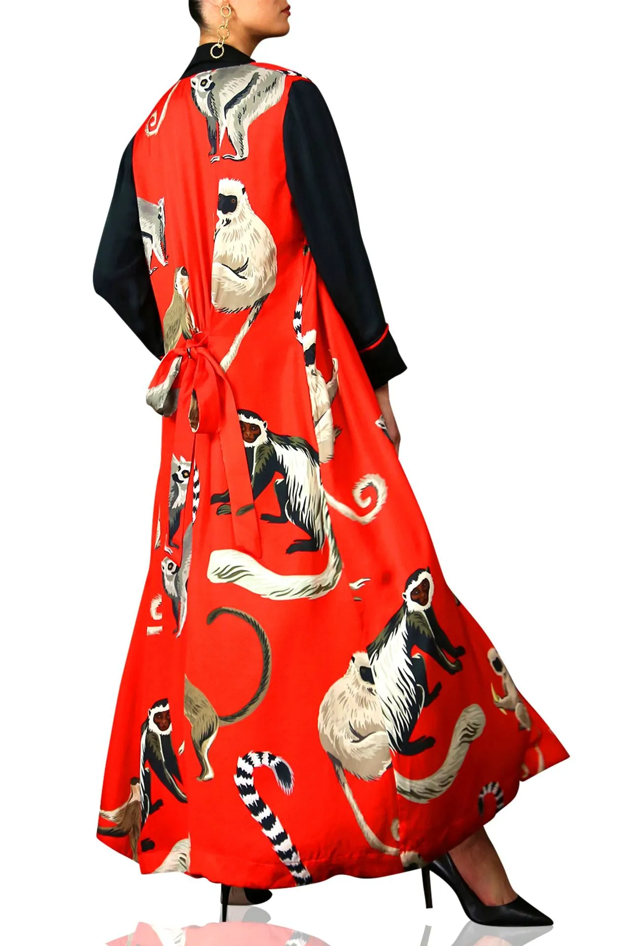 Long Printed Robe Dress Monkey Print