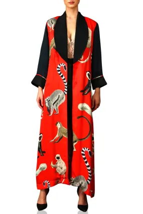 Long Printed Robe Dress Monkey Print