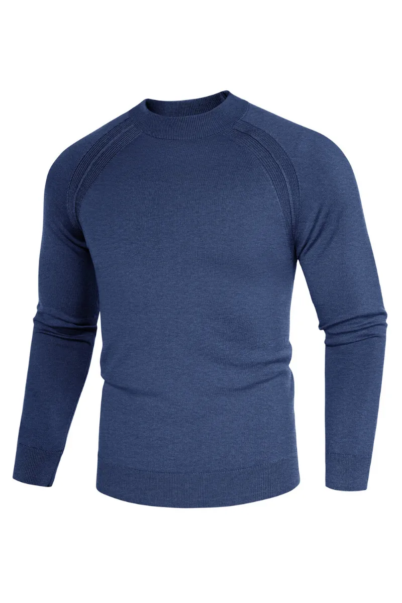 Men Half High-Neck Sweater Long Raglan Sleeve Ribbed Cuff Pullover Knitwear