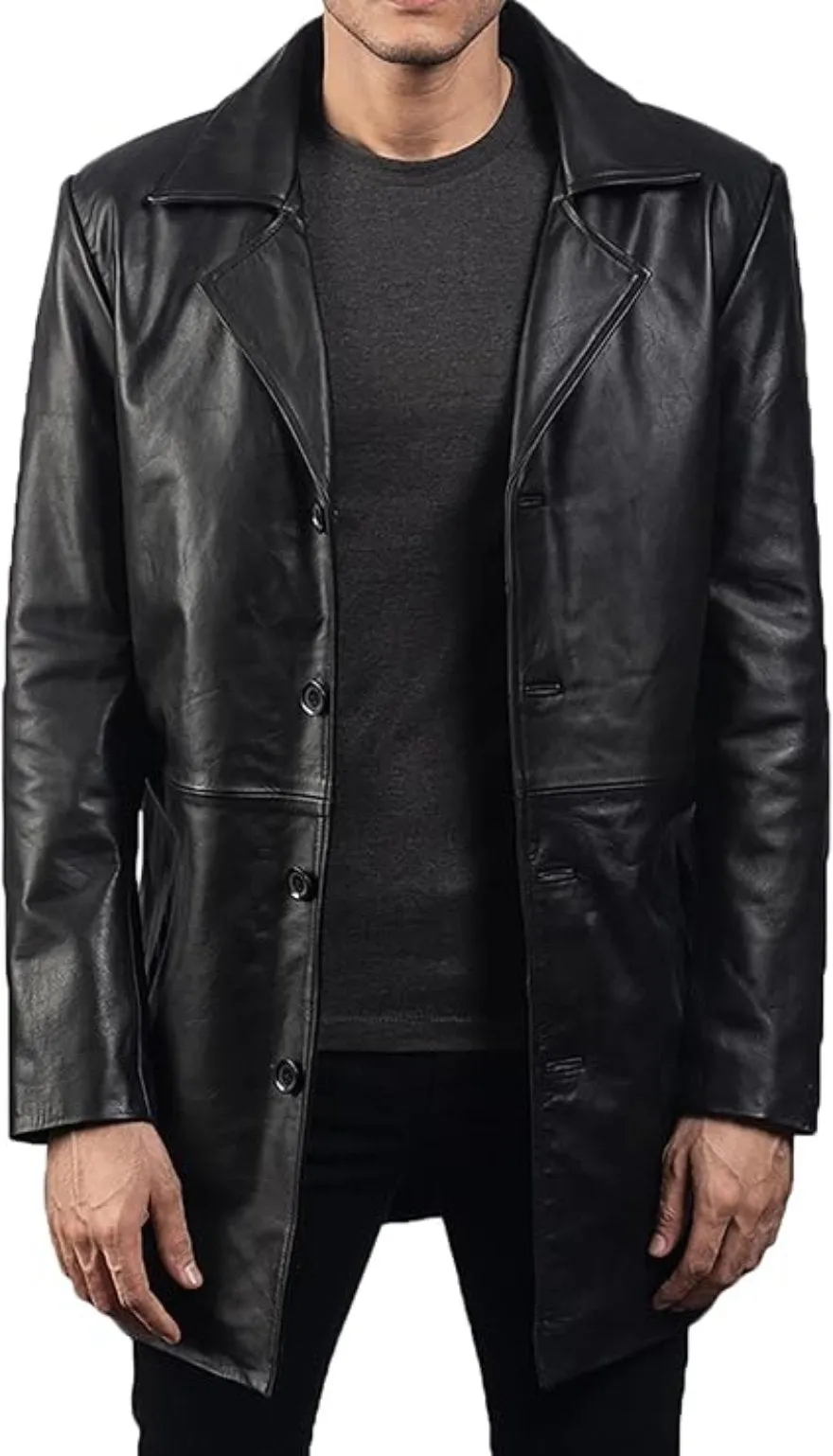 Mens Black  Leather Coat Genuine Nappa Sheepskin