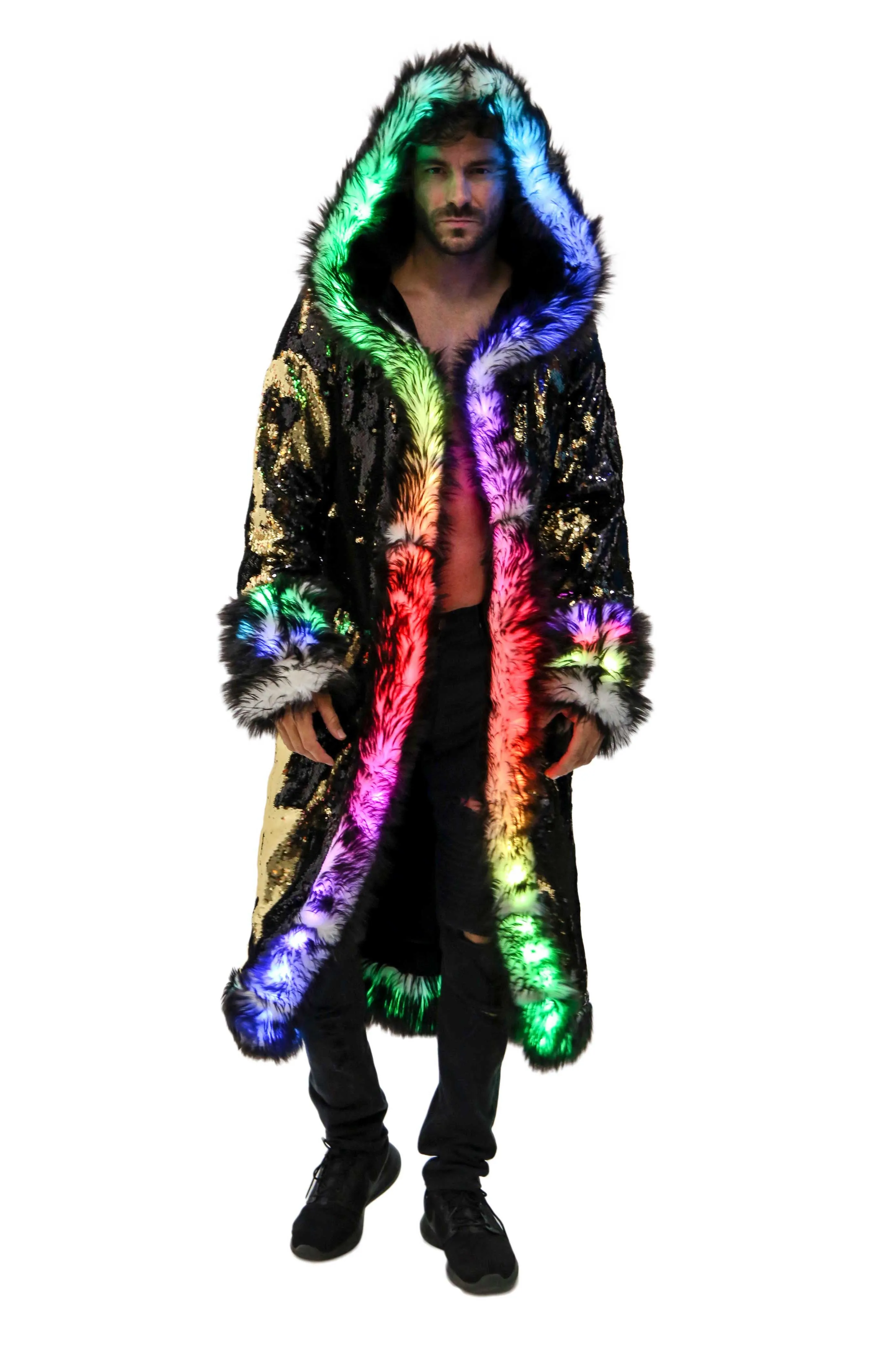 Men's LED Sequin King Coat in "Black/ Gold"