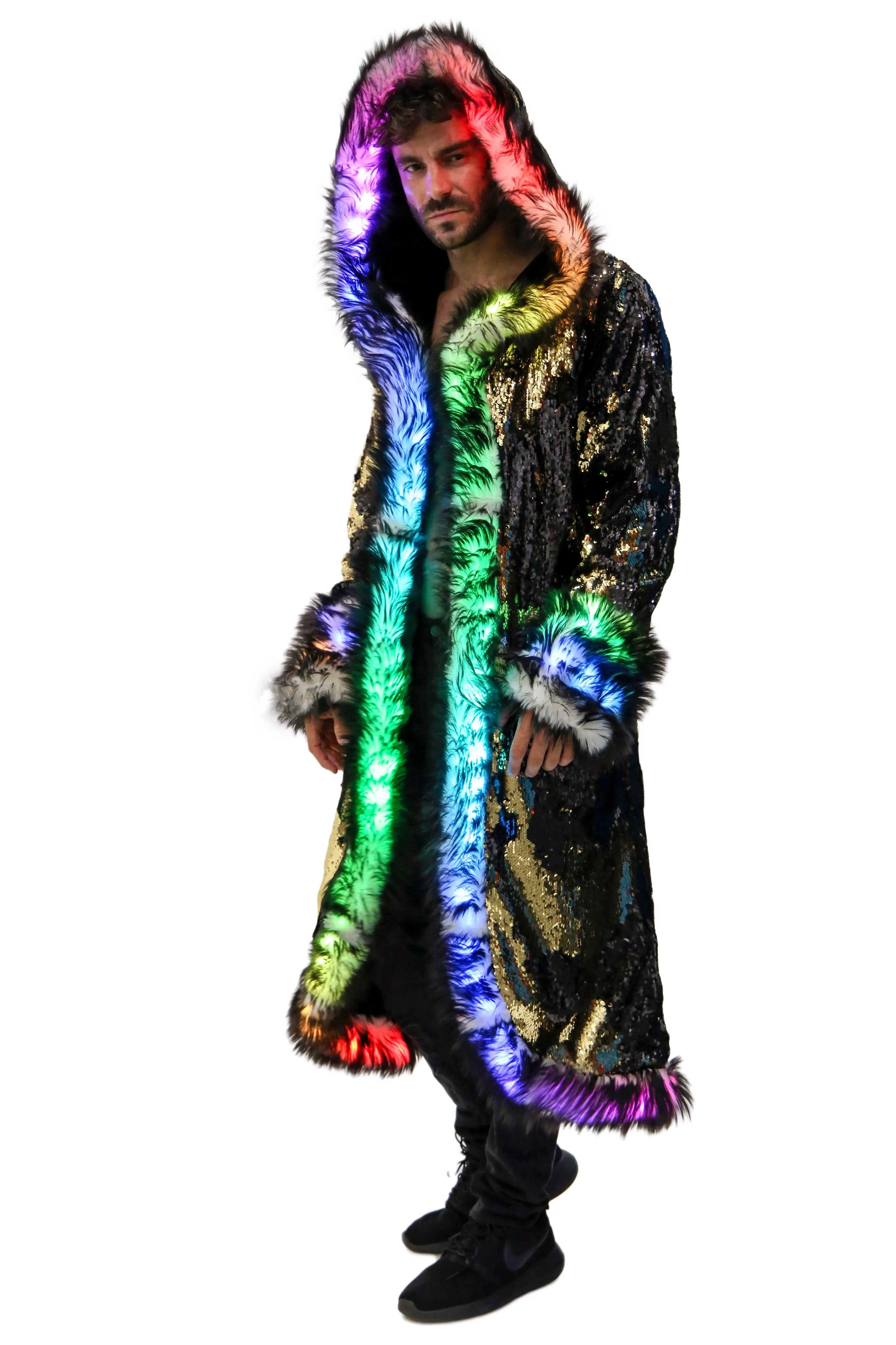 Men's LED Sequin King Coat in "Black/ Gold"