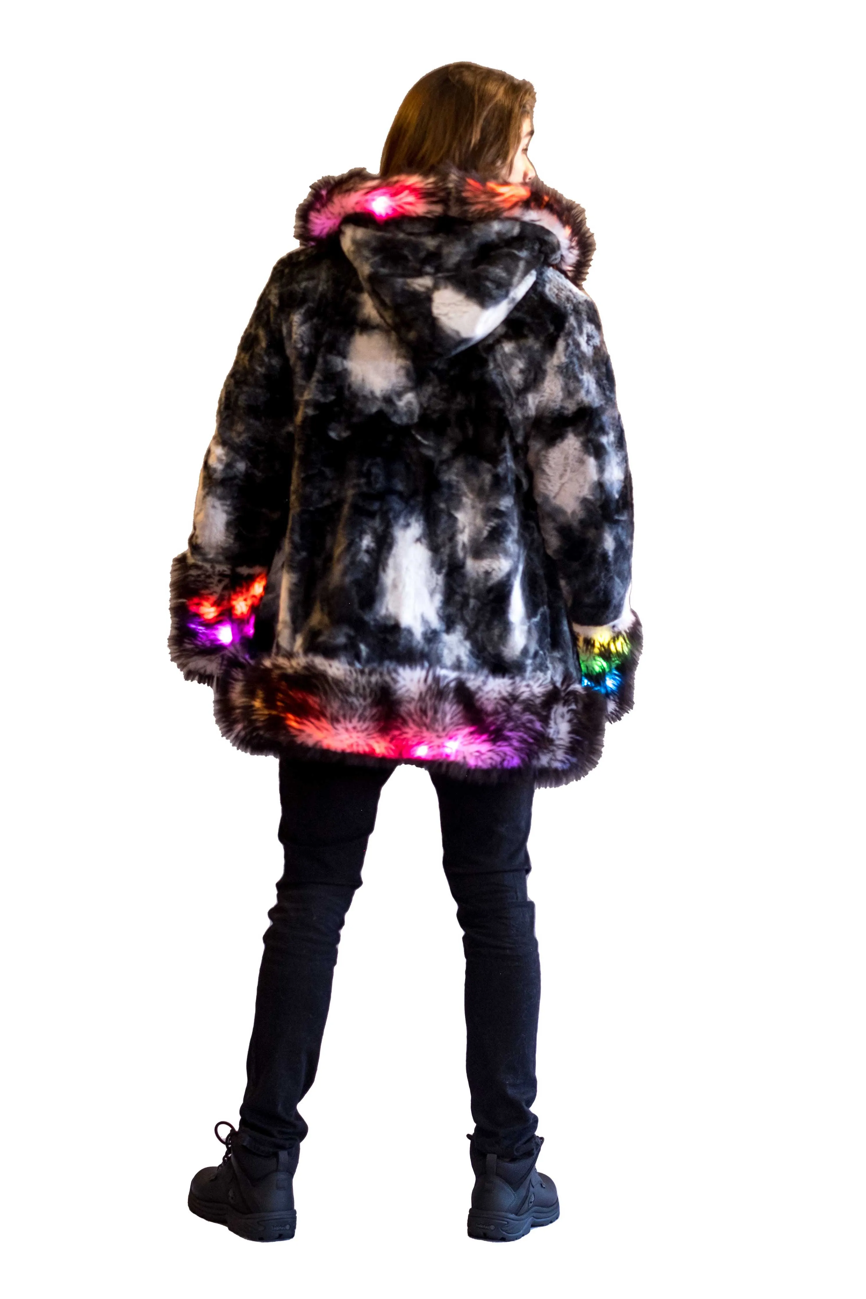 Men's LED Wizard Coat in "Black & White Tie Dye"