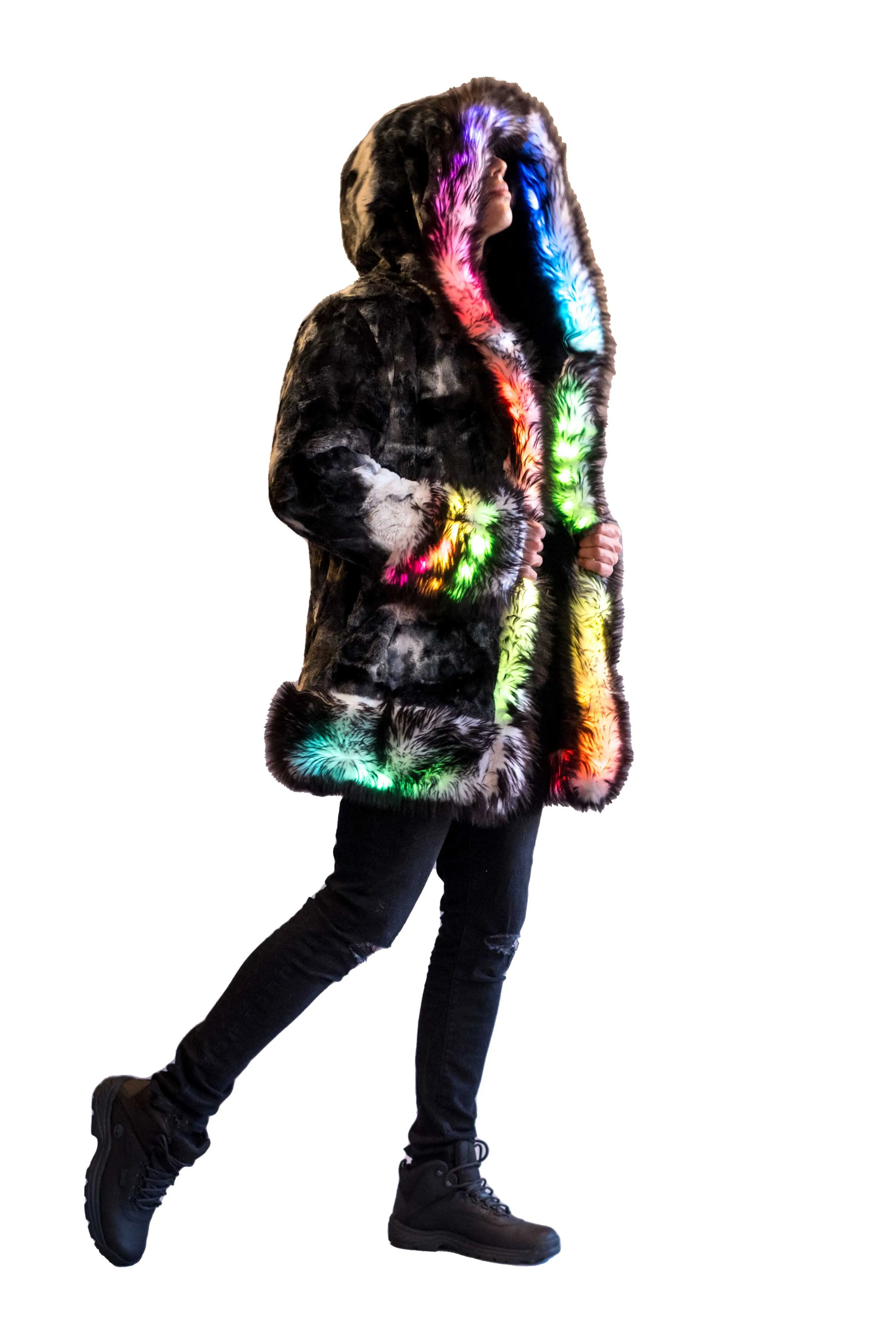 Men's LED Wizard Coat in "Black & White Tie Dye"