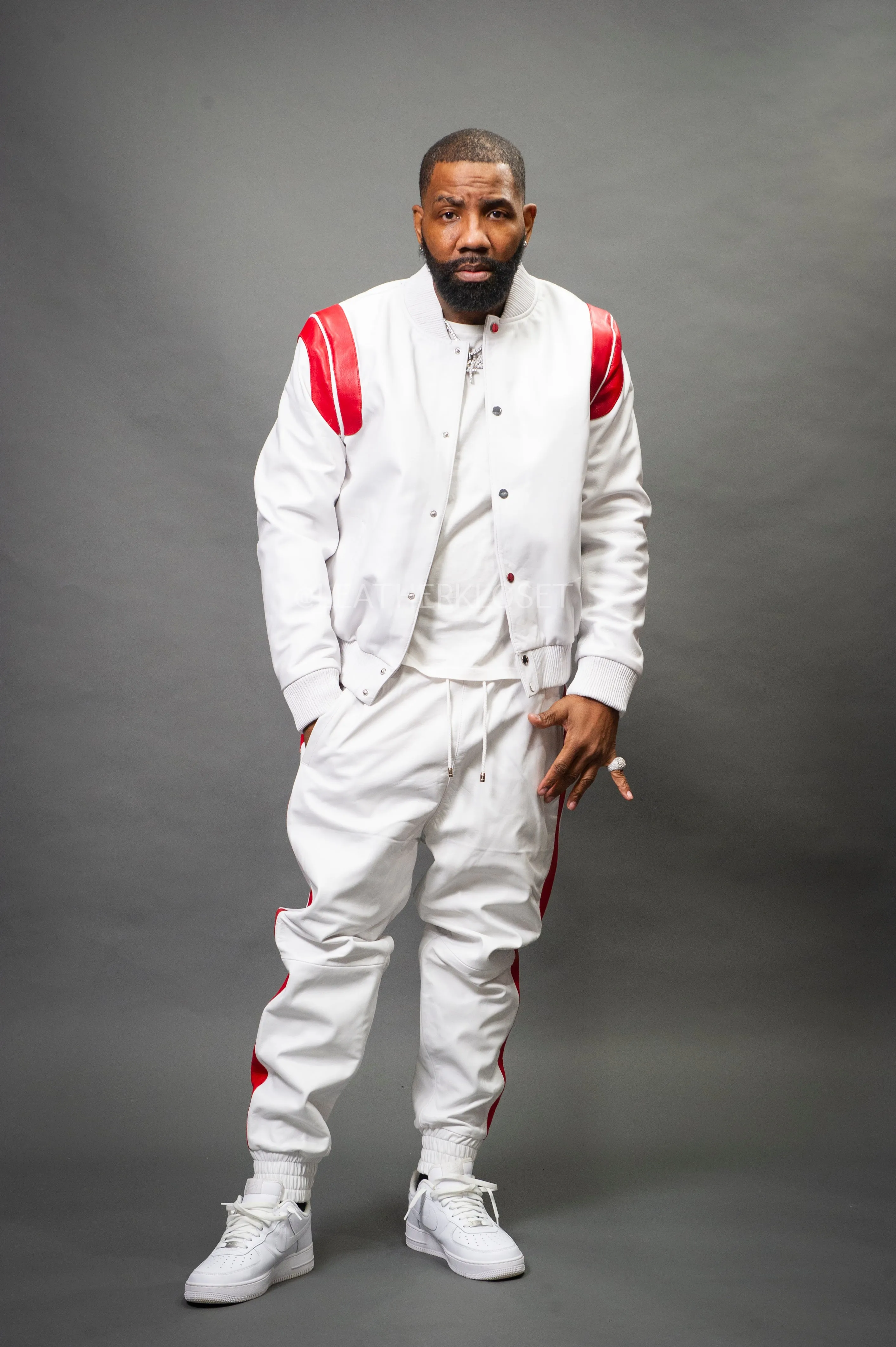 Men's Liam Leather Track Suit [White/Red]