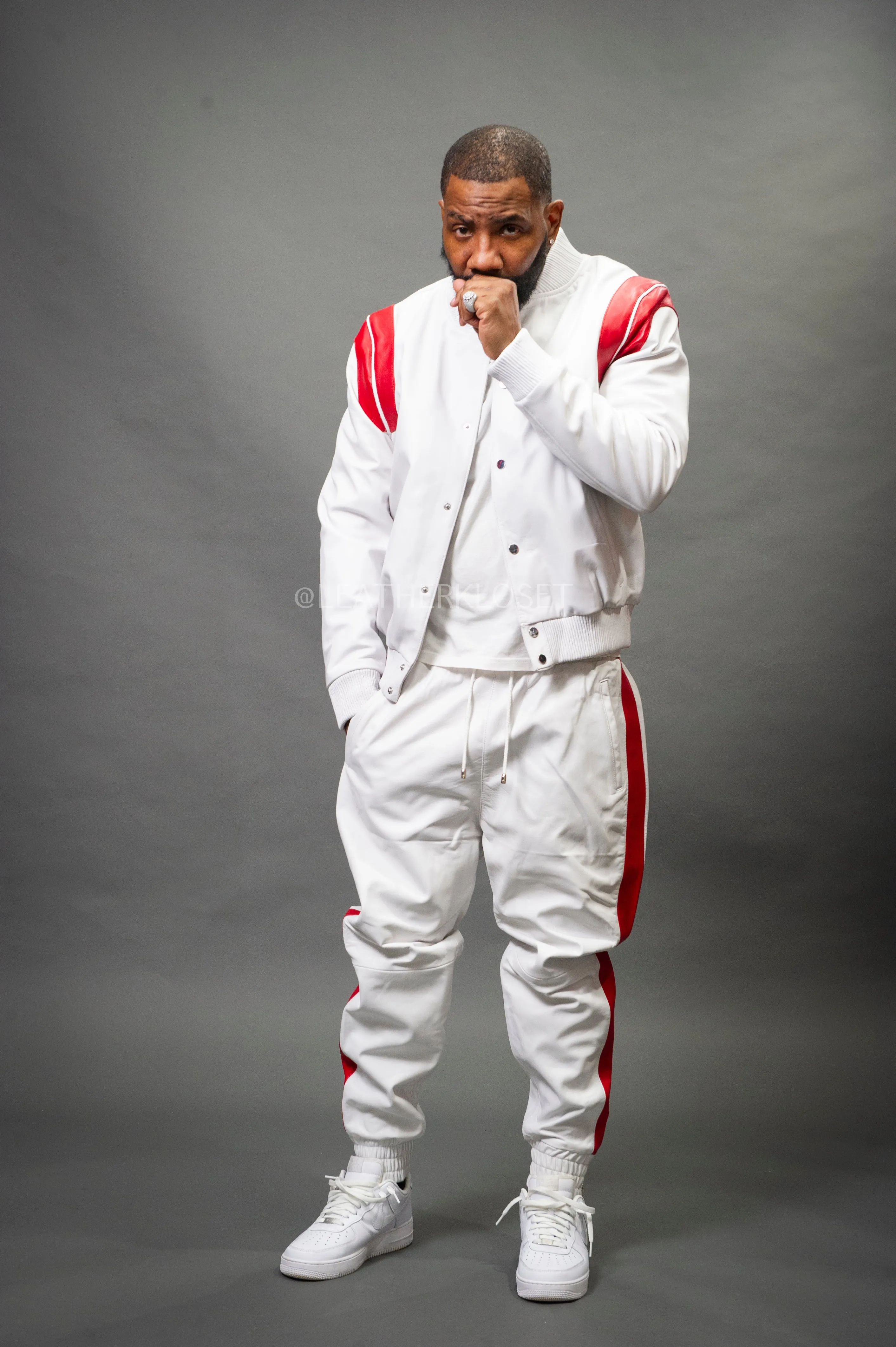 Men's Liam Leather Track Suit [White/Red]