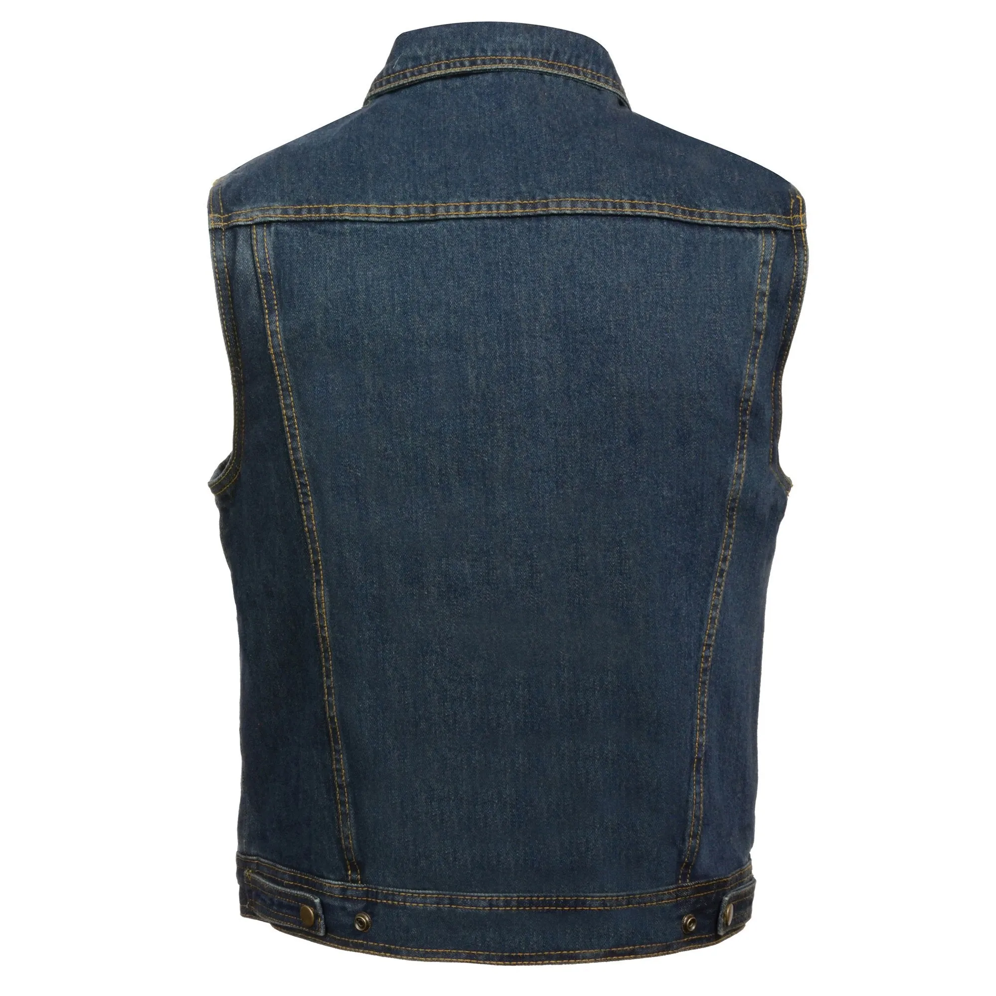 Milwaukee Leather DM1331 Men's Blue Denim Motorcycle Biker Riders Vest w/ Shirt Style Collar