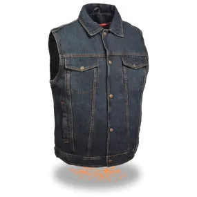 Milwaukee Leather DM1331 Men's Blue Denim Motorcycle Biker Riders Vest w/ Shirt Style Collar