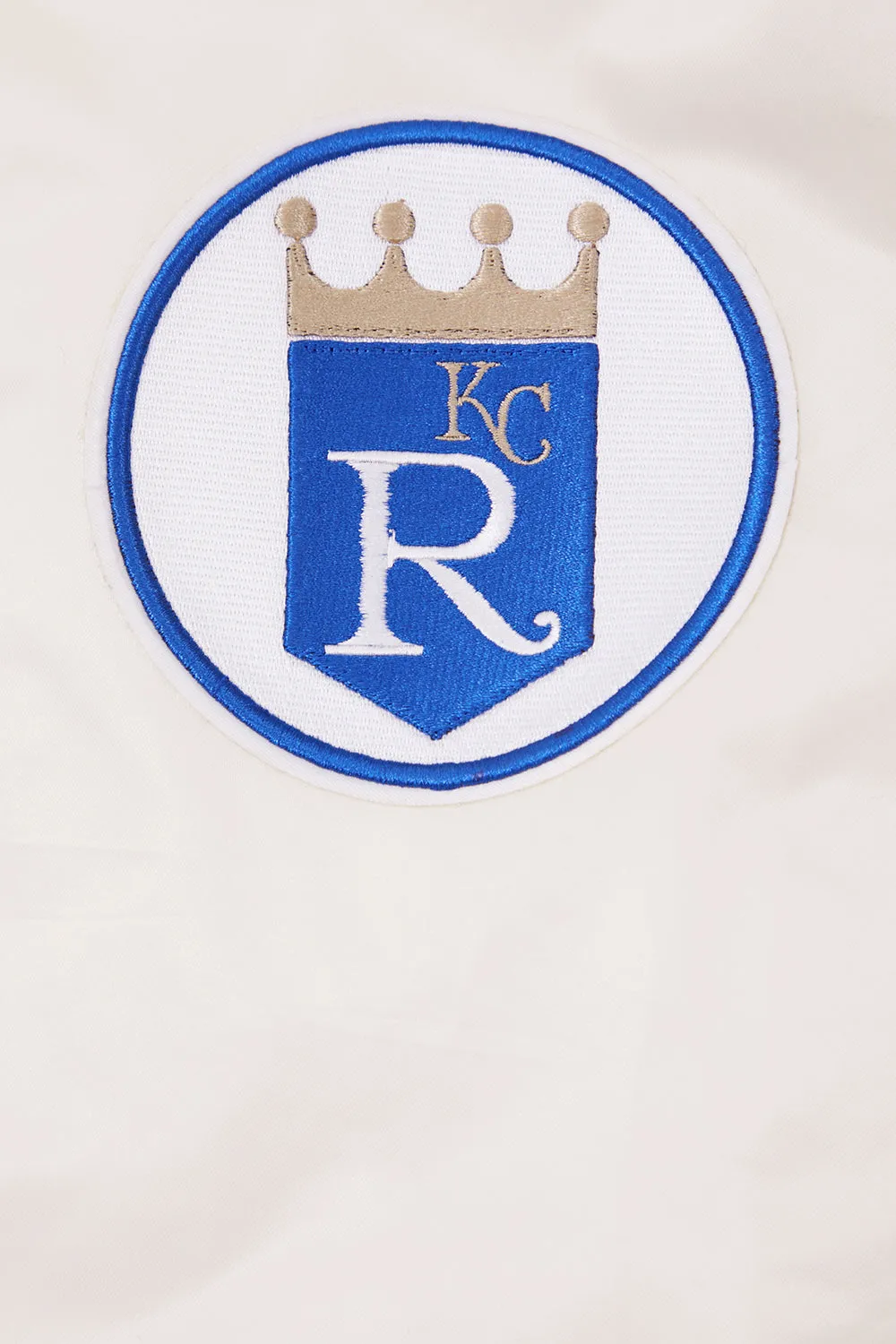 MLB KANSAS CITY ROYALS RETRO CLASSIC MEN'S RIB SATIN JACKET (EGGSHELL/ UNIVERSITY BLUE)