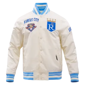 MLB KANSAS CITY ROYALS RETRO CLASSIC MEN'S RIB SATIN JACKET (EGGSHELL/ UNIVERSITY BLUE)