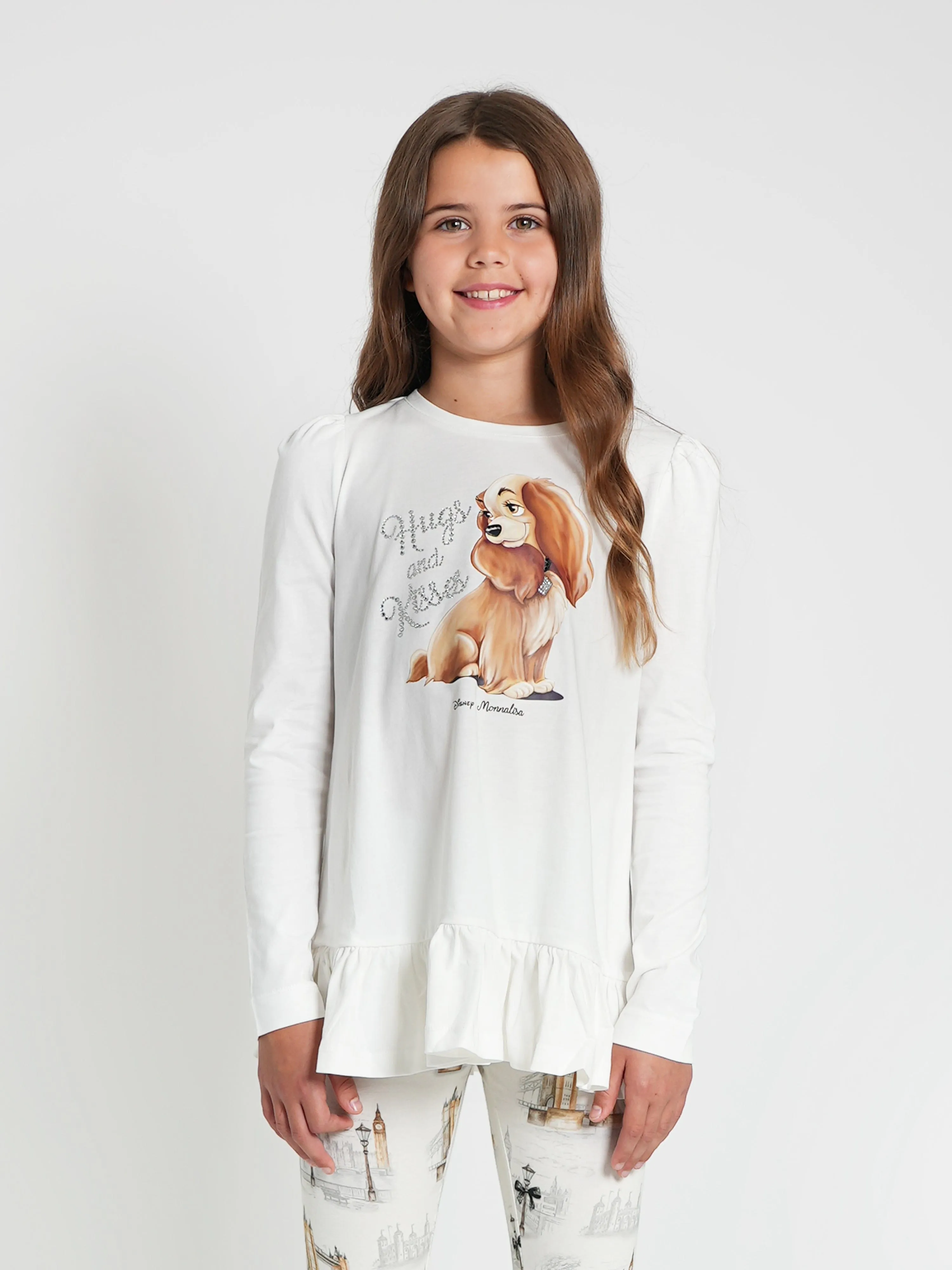 Monnalisa Girls Disney's Lady Long Sleeve T-Shirt in Ivory