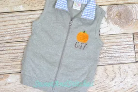 Monogrammed Boys pumpkin outfit, boys pumpkin vest, boys fall outfit