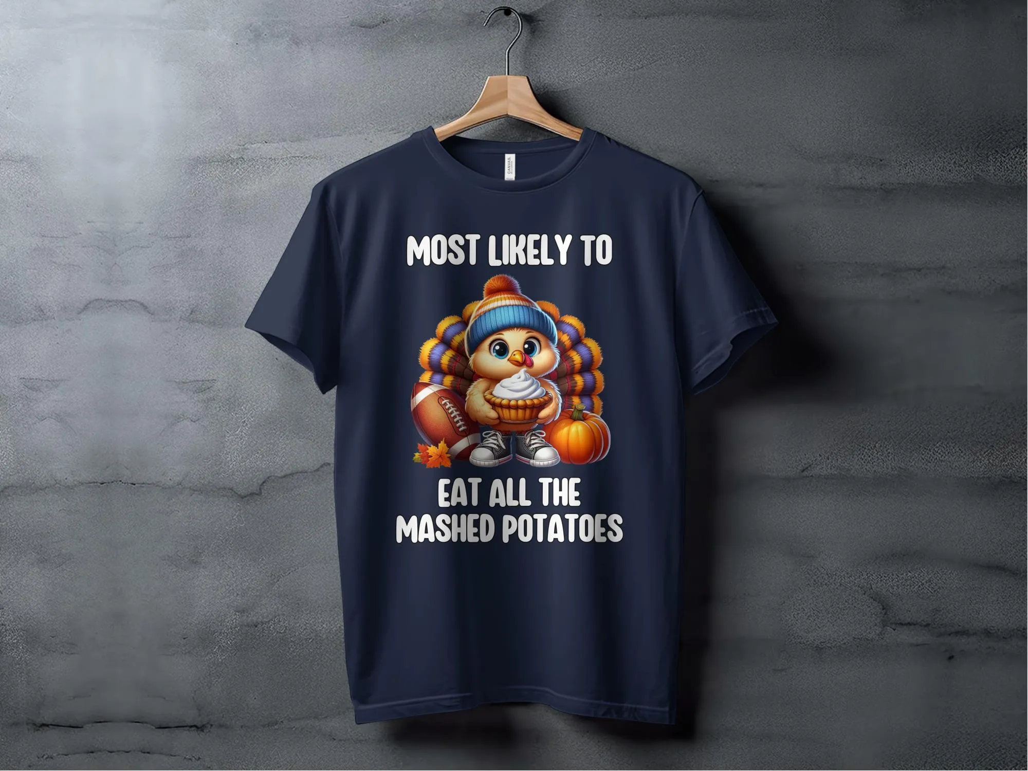 Most Likely to Eat All the Mashed Potatoes Funny Thanksgiving Turkey T-Shirt Cute Holiday Tee Gift Idea