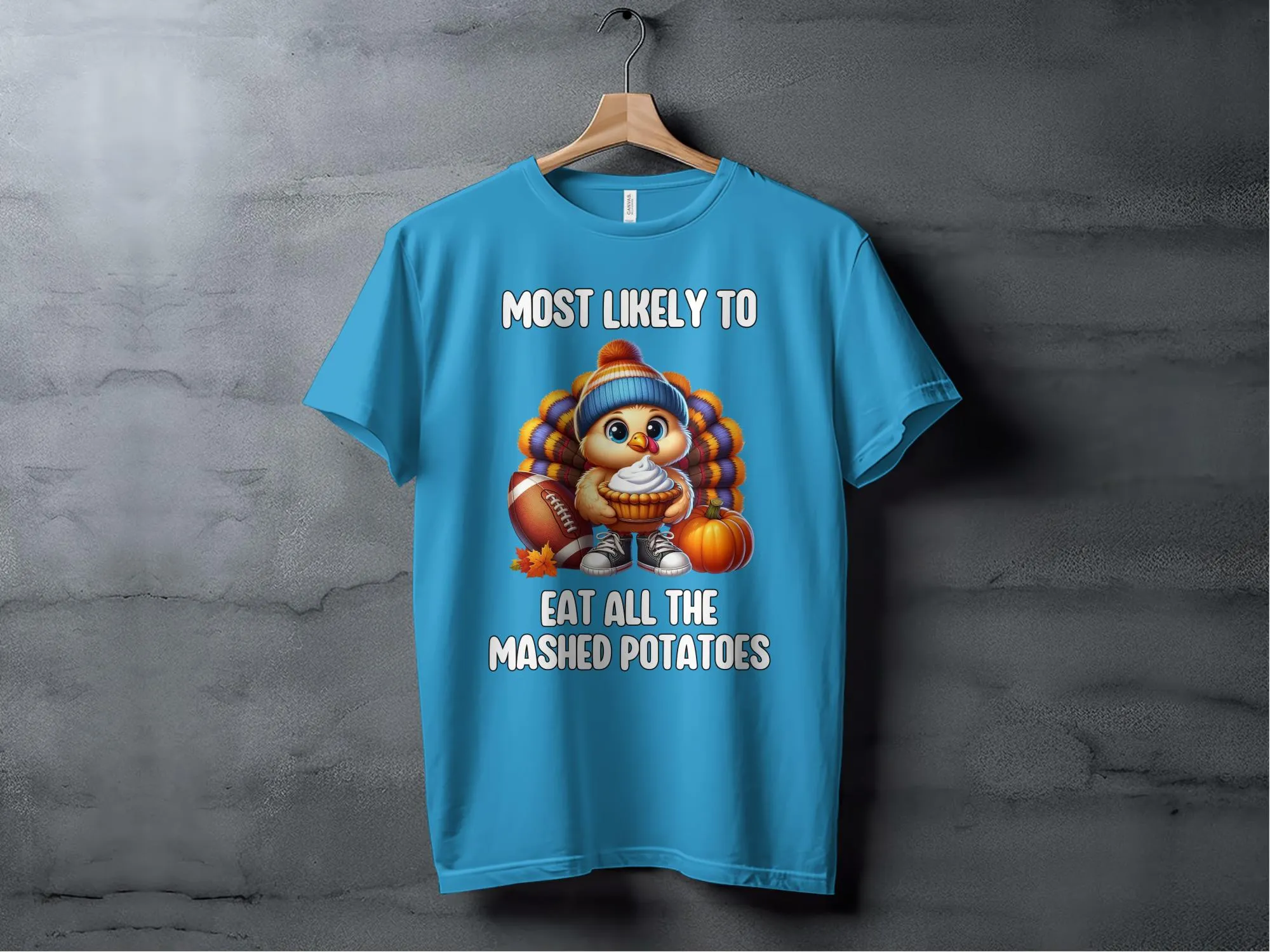 Most Likely to Eat All the Mashed Potatoes Funny Thanksgiving Turkey T-Shirt Cute Holiday Tee Gift Idea