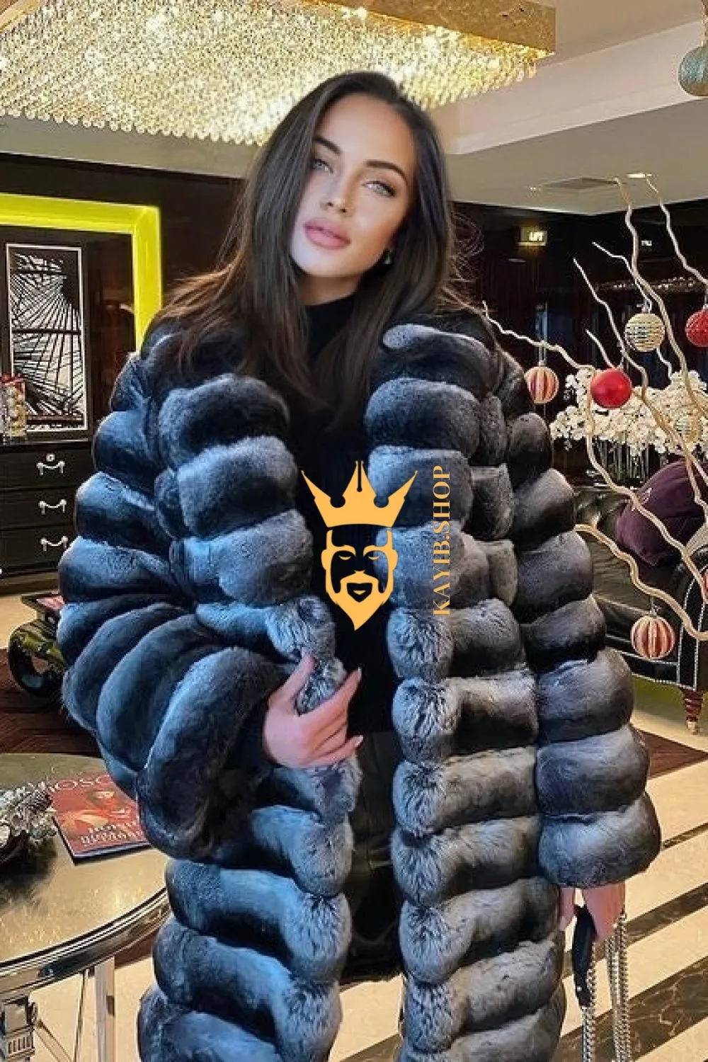 Multicolor women's Genuine Chinchilla Outwear with Real Rex Rabbit Fur | Stylish Shawl Collar Coat