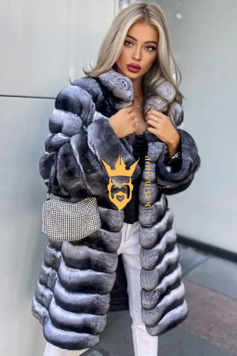 Multicolor women's Genuine Chinchilla Outwear with Real Rex Rabbit Fur | Stylish Shawl Collar Coat