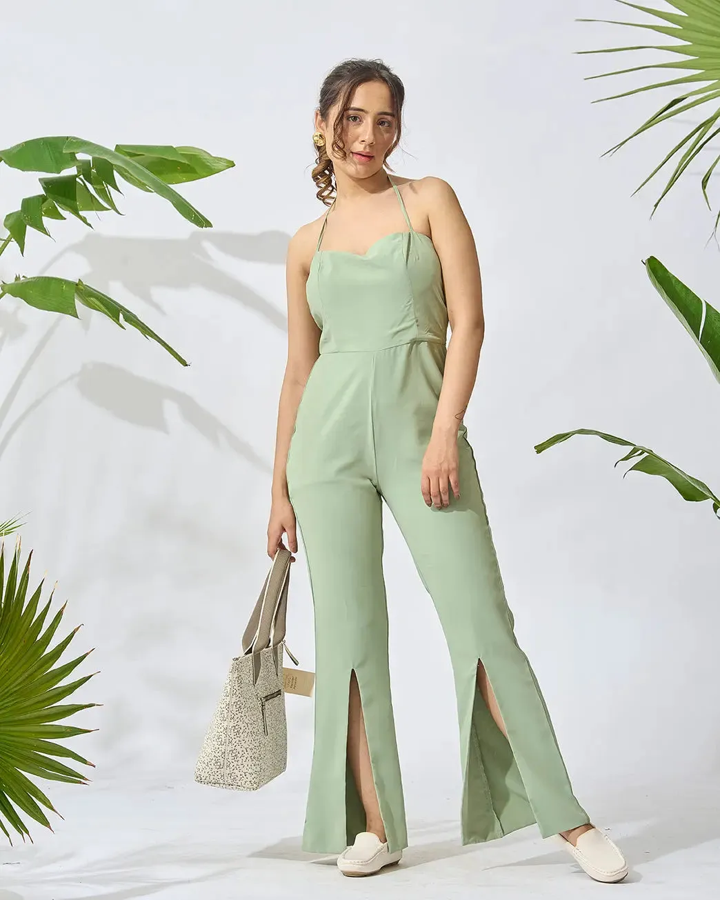 Off Shoulder Front Slit Jumpsuit