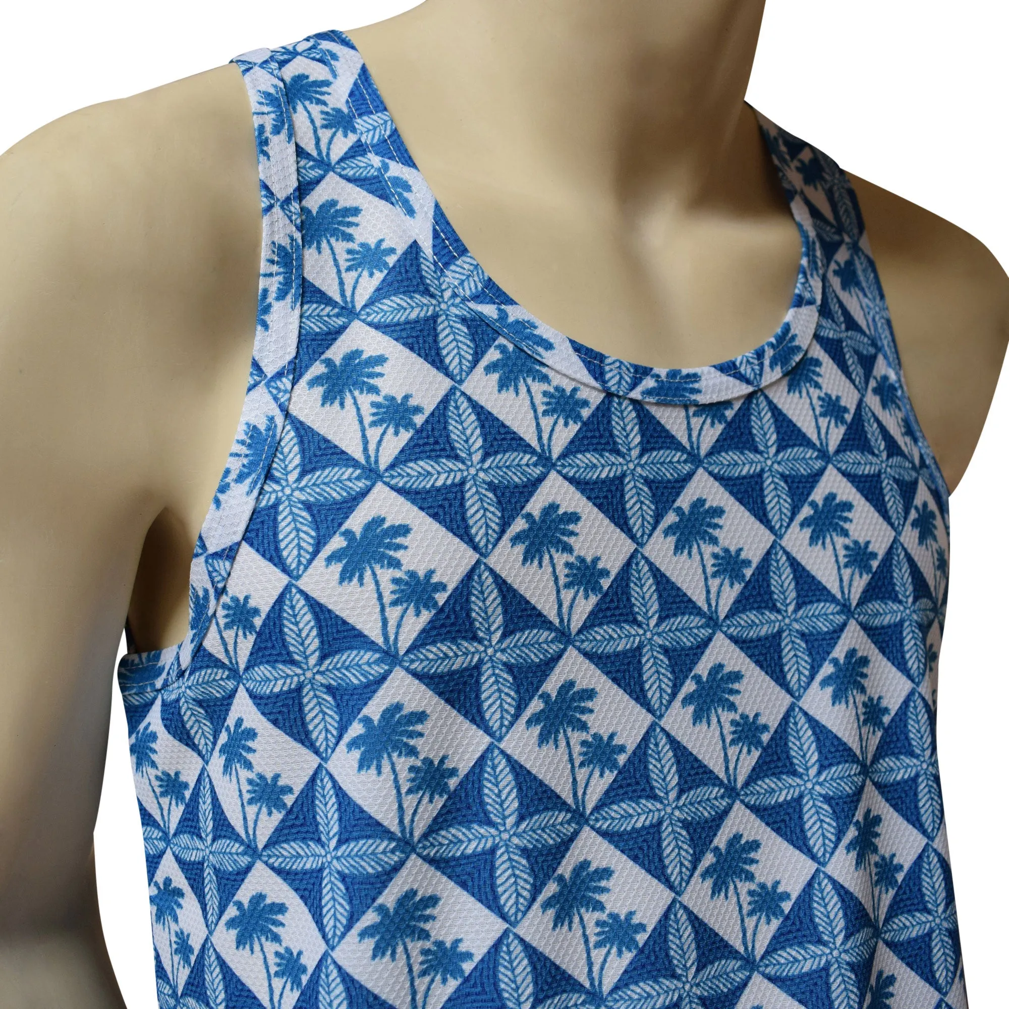 Palm Tree Motif Men's Printed Tank Top - Hawaiian All Over Pattern Lightweight Fast-Drying Casual Men Unisex Texture Tank Top