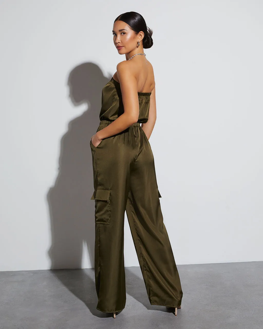 Parisa Strapless Satin Tie Waist Jumpsuit