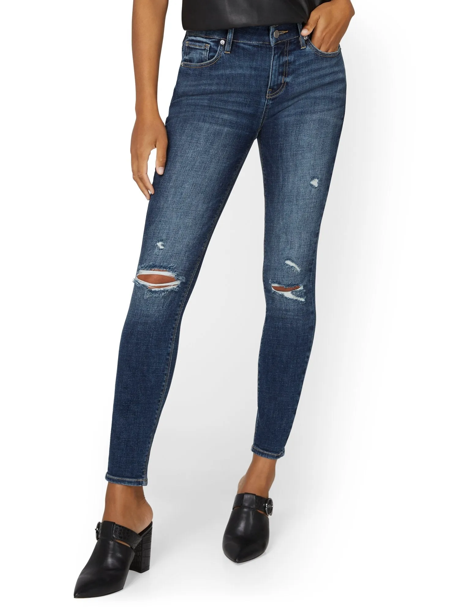 Petite Lexi Mid-Rise Super-Skinny Jeans - Dark Wash