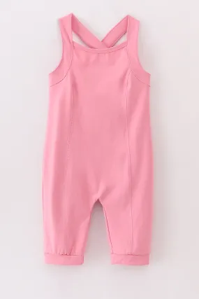 Pink active sporty gymnastic girl overall