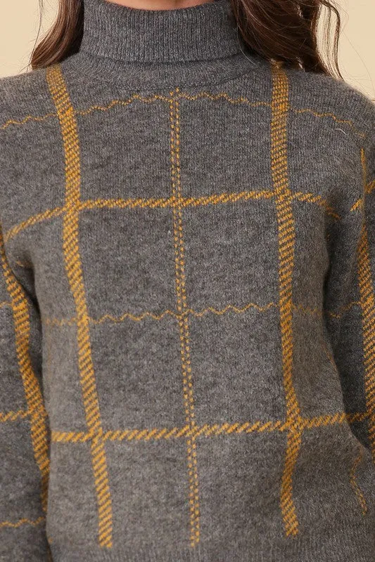 PLAID TURTLENECK SWEATER