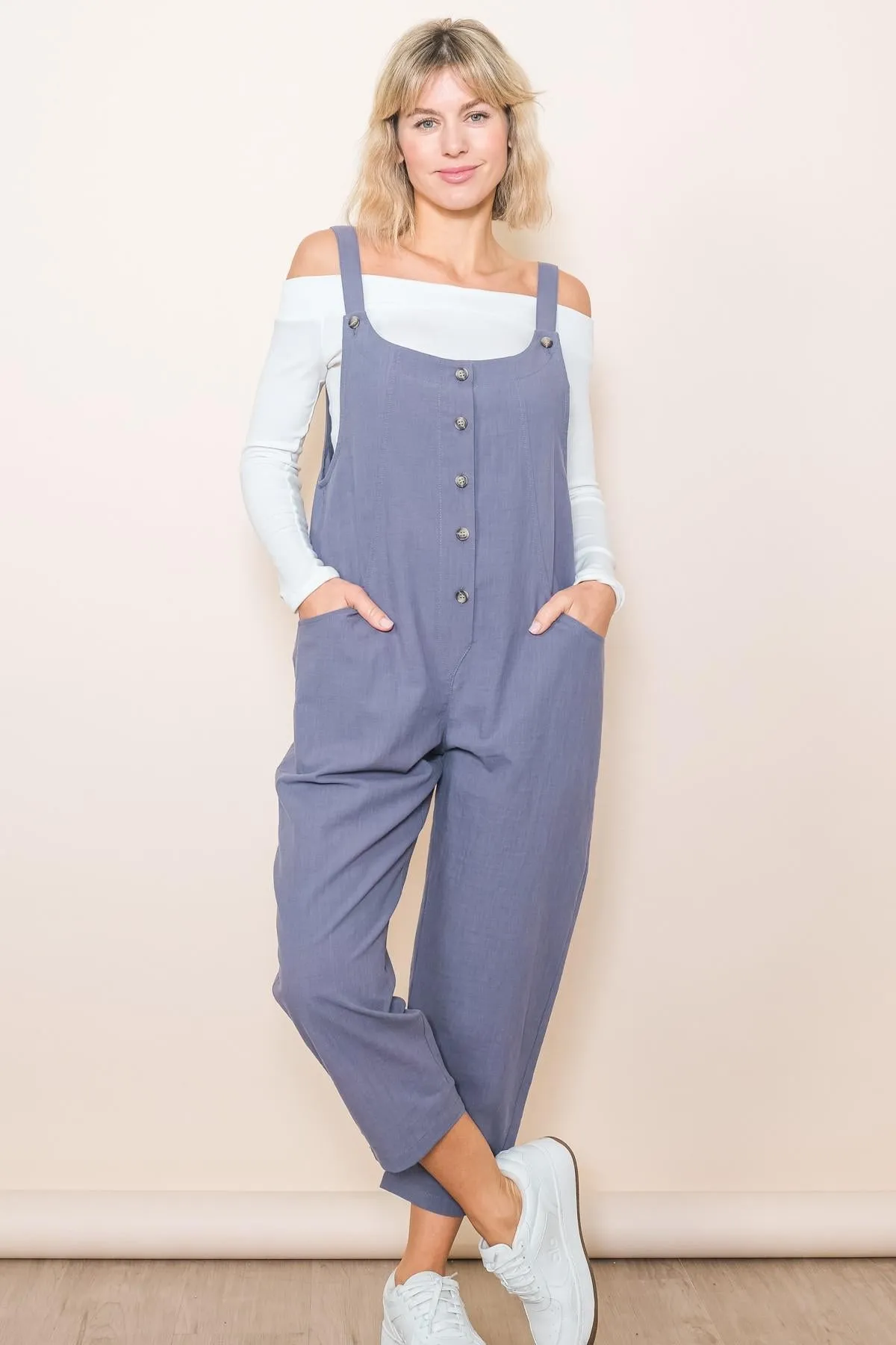 Playtime Button Detailed Baggy Overall Jumpsuit - Denim