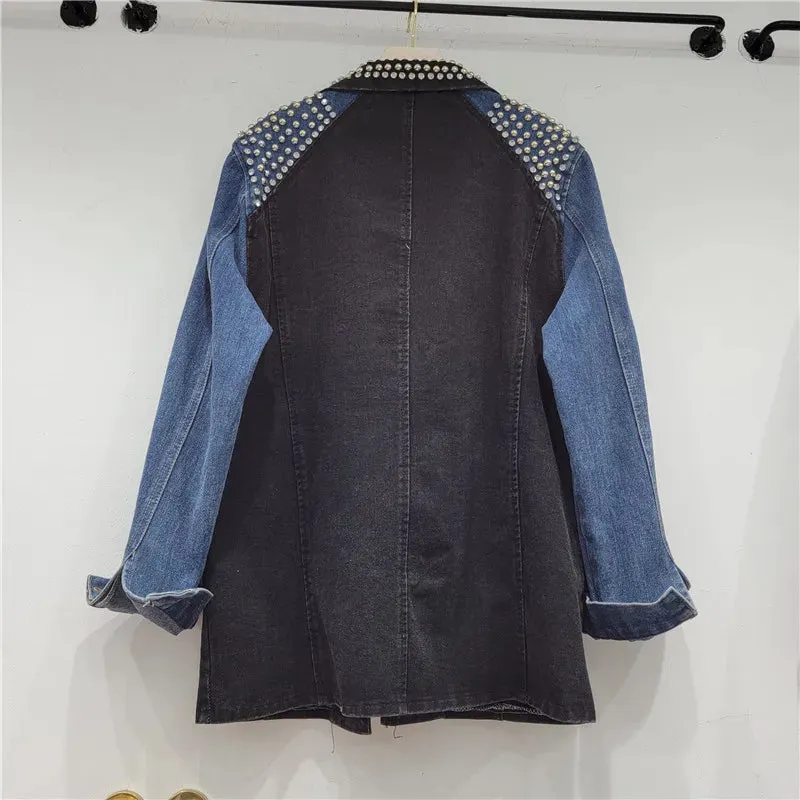 Pre Order:  Rivet Diamond Denim Spliced Loose Jacket