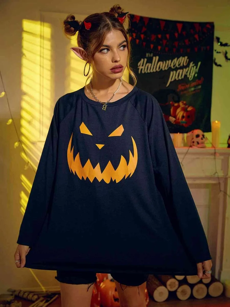 Pumpkin Grin Halloween Graphic Oversized T Shirt